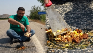 Asfaltta sucuklu yumurta pişirdi 