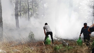 Köylüler yangına koştu kadınlar traktör ile su taşıdı