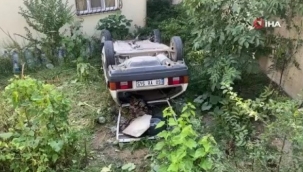 Otomobil 10 metreden evin bahçesine uçtu
