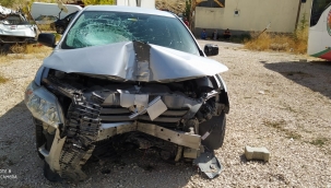 Uyuyan sürücü direğe çarparak durdu 