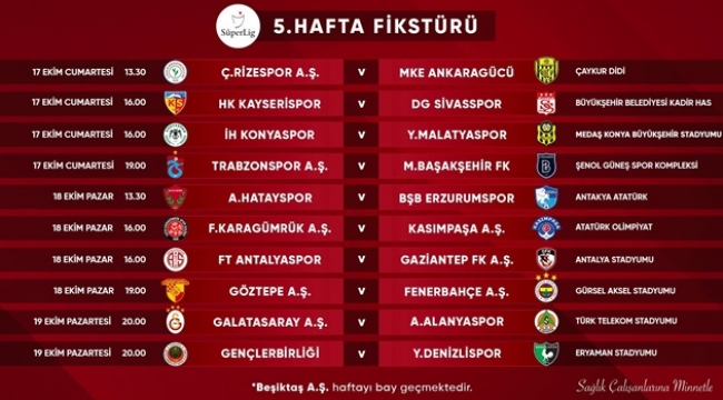 Süper Lig'de 5, 6, 7 ve 8. haftaların programları açıklandı 