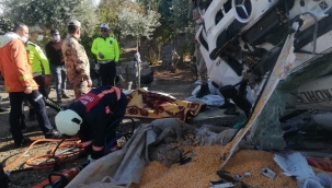 Mısır yüklü tır şarampole uçtu: 1 ölü