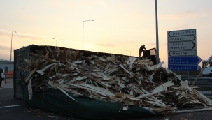 Virajı alamayan tır devrildi