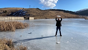 Ordu'da gölet buz tuttu 