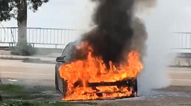 Park halindeki lüks otomobil yandı