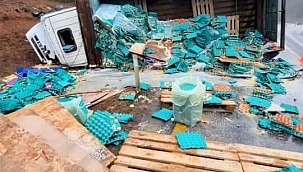 Yumurta yüklü kamyon devrildi: 1 ölü 