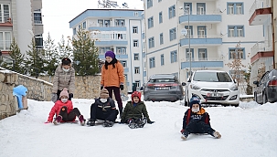 Çocukların tepsiyle kayak keyfi 