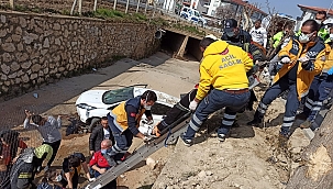 Hafif ticari araç kanala düştü