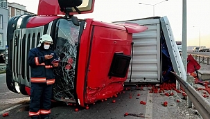 Sebze yüklü tır devrildi: 1 yaralı 