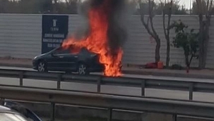 Seyir halindeki araç alev alev yandı