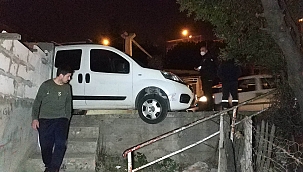 Yoldan çıkan araç kaldırıma çıktı