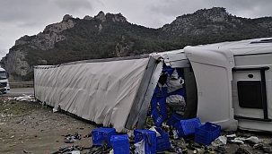 Bilecik'te sebze yüklü tır devrildi