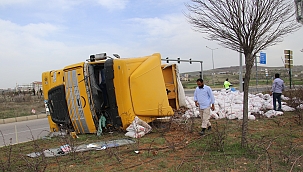 Elazığ'da tır refüje çarpıp devrildi 