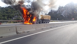 Seyir halindeki tır alev aldı 