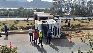 Virajı alamayınca yan yattı 1 yaralı 