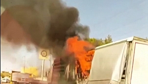 Kimyasal madde yüklü tır alev alev yandı 