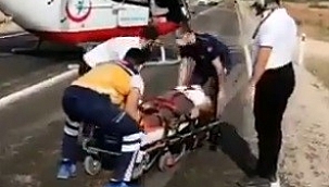 Ambulans helikopter kara yoluna indi 