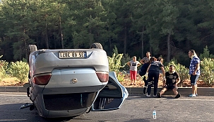 Takla atan araçta 2 kişi yaralandı 