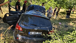 Malatya'da otomobil şarampole devrildi 