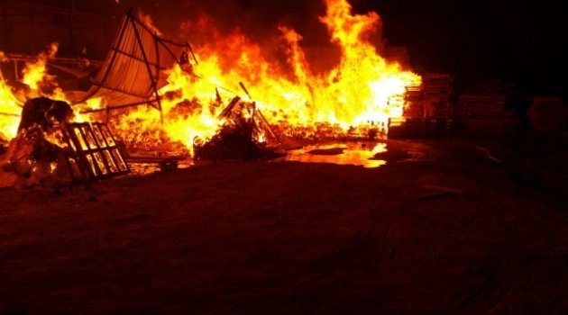 Kocaeli'de palet fabrikasında çıkan yangın söndürüldü