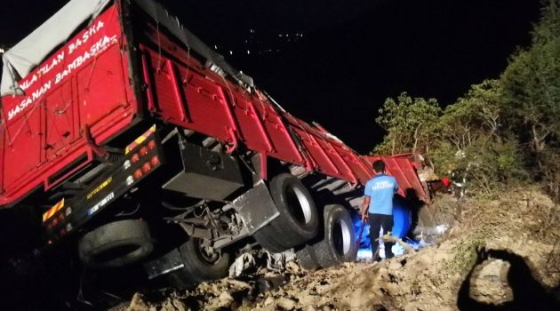 Patates yüklü kamyon uçuruma yuvarlandı: 1 ölü