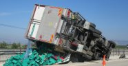 Meyve ve sebze yüklü kamyon devrildi: 1 yaralı