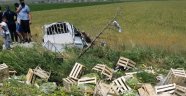 Sebze yüklü kamyonet yoldan çıkıp takla attı. 2 yaralı