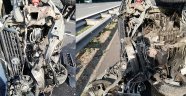 Bariyerlere çarparak metrelerce sürüklenen araç hurdaya döndü