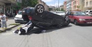 Başkentte yoldan çıkan otomobil takla attı: 1 yaralı