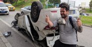 Ehliyetsiz sürücü takla attı aracını bırakıp kaybolan telefonunu aradı