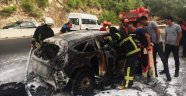 Ralli aracı tamamen yandı